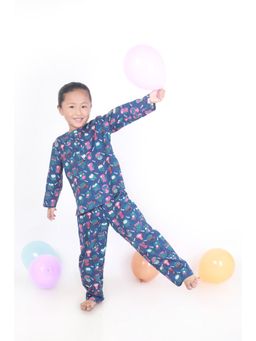 BREATH:ABLES - Kids Navy Blue Cotton Owl Print Kurta & Pyjama