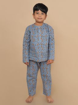 BREATH:ABLES - Kids Grey Cotton Giraffe Print Kurta & Pyjama