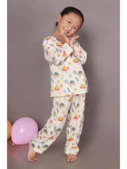 BREATH:ABLES - Kids White Cotton Turtle Print Kurta & Pyjama
