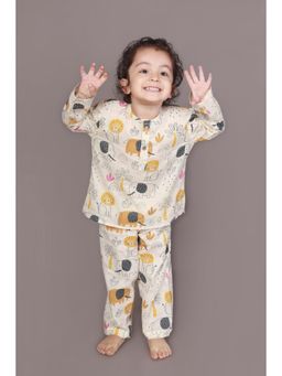BREATH:ABLES - Kids White Cotton Printed Kurta & Pyjama