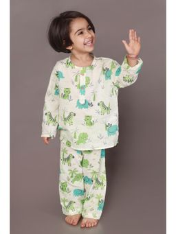 BREATH:ABLES - Kids White Cotton Printed Kurta & Pyjama