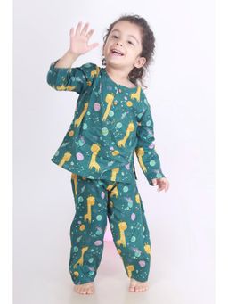 BREATH:ABLES - Kids Green Cotton Printed Kurta & Pyjama