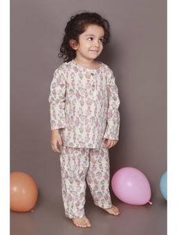 BREATH:ABLES - Kids White Cotton Printed Kurta & Pyjama