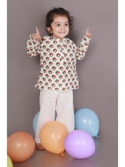 BREATH:ABLES - Kids White Cotton Turban Print Kurta & Pyjama