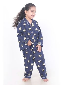 BREATH:ABLES - Kids Navy Blue Cotton Printed Shirt & Pyjama