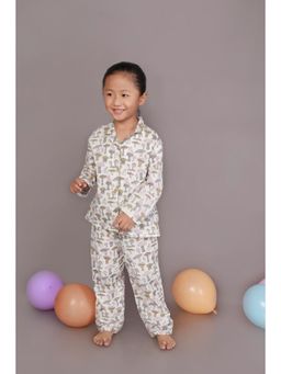 BREATH:ABLES - Kids White Cotton Printed Shirt & Pyjama