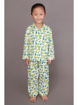 BREATH:ABLES - Kids Green Cotton Printed Shirt & Pyjama