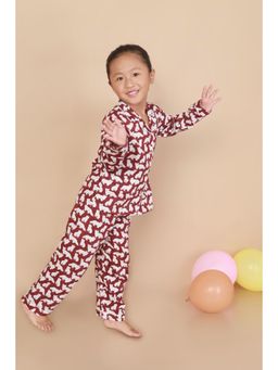 BREATH:ABLES - Kids Maroon Cotton Printed Shirt & Pyjama