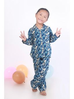 BREATH:ABLES - Kids Blue Cotton Printed Shirt & Pyjama