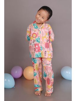 BREATH:ABLES - Kids Pink Cotton Printed Shirt & Pyjama