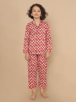 BREATH:ABLES - Kids Red Cotton Strawberry Print Shirt & Pyjama