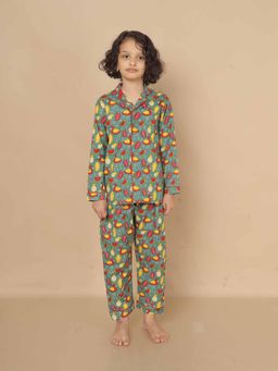 BREATH:ABLES - Kids Green Cotton Watermelon Pineapple Print Shirt & Pyjama