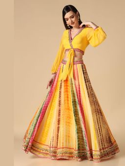 "Two Sisters" by Gyans - Yellow And Multi-coloured Lehenga With Blouse