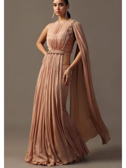 "Two Sisters" by Gyans - Dusky Peach Fitted Lehenga And Top With Draped Dupatta