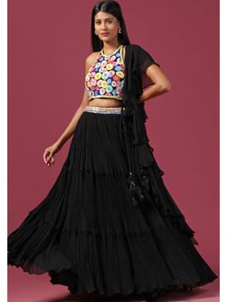 "Two Sisters" by Gyans - Black Embroidered Lehenga With Blouse And Dupatta