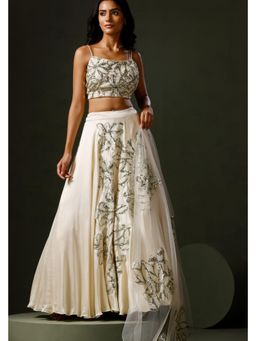 "Two Sisters" by Gyans - The Ivory Phool Lehenga With Blouse And Dupatta