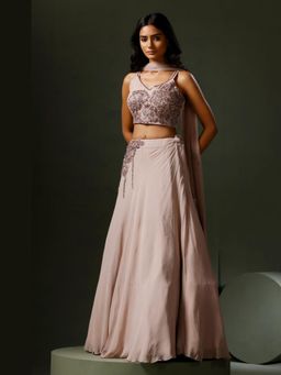 "Two Sisters" by Gyans - Dusky Pink Embroidered Lehenga With Blouse And Dupatta