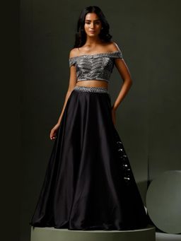 "Two Sisters" by Gyans - The Black Chandni Lehenga With Blouse And Dupatta