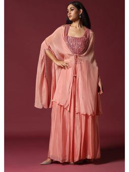 "Two Sisters" by Gyans - Pink Embroidered Lehenga With Blouse And Cape