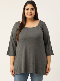 theRebelinme - Plus Size Charcoal Grey Solid Colour Longline Top