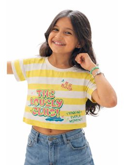 Bloom Up - Yellow And White Striped Graphic Kids T-Shirt
