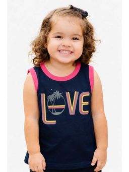 Bloom Up - Navy Blue Love Graphic Sleeveless T-Shirt For Girls