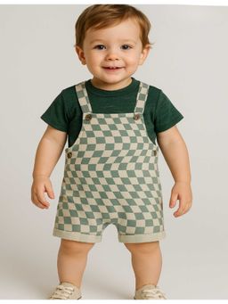Bloom Up - Green Checkered Dungaree With T-Shirt Kids Co-Ord Set