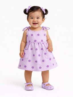 Bloom Up - Lavender Polka Dot Tie-Up Strap Kids Dress
