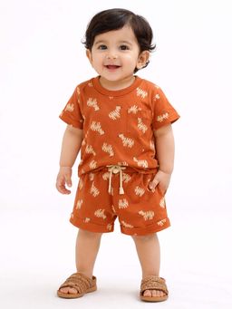 Bloom Up - Orange Zebra Print T-Shirt And Shorts Set