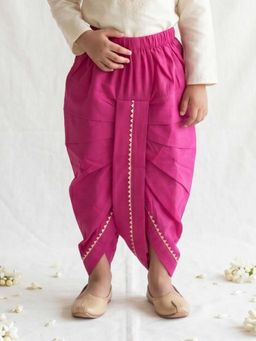 AJ Dezines - Pink Solid With Gotta Lace Pure Cotton Dhoti For Boys