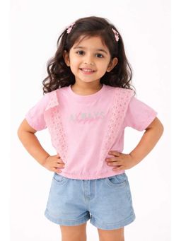 Bloom Up - Pink Lace Panel Kids T-Shirt