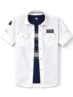 CAVIO - Boys Full Sleeves Solid Casual Shirt Whit T-Shirt