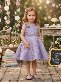 Blabber - Jacquard Woven Floral Embroidered & Flower Applique Detailed Light Purple