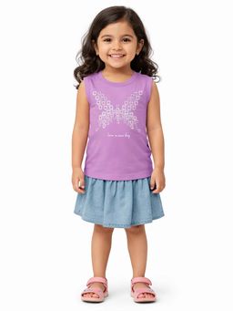 Bloom Up - Lavender Strong Floral Graphic Sleeveless T-Shirt For Girls