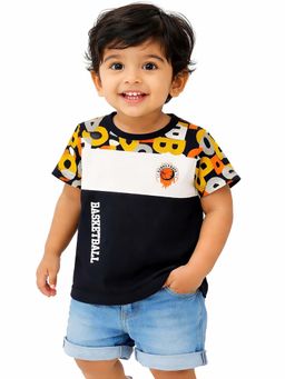 Bloom Up - Black Printed Basketball Graphic Kids T-Shirt