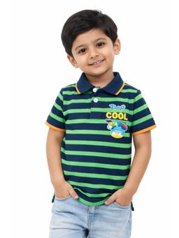 Bloom Up - Navy And Green Striped Polo Kids T-Shirt With Graphic Print
