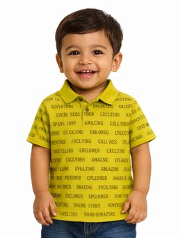 Bloom Up - Yellow Typography Print Polo Kids T-Shirt