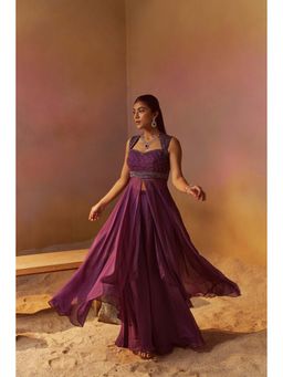 Qunic - Dusty Purple Indowestern Embroidery Co-Ord Set