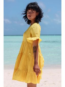 Raas Life - Sur Yellow Cotton Solid A Line Mini Dress
