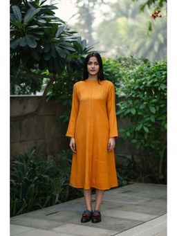 Raas Life - Starflower Mustard Merino Wool Solid A Line Midi Dress