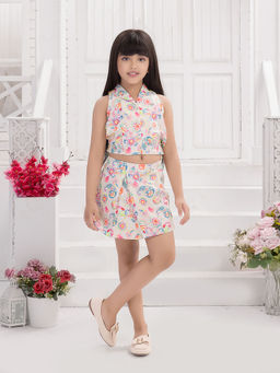 TINY BABY - Synthetic Sleeveless Printed Top With Shorts - Cream (Set of 2)