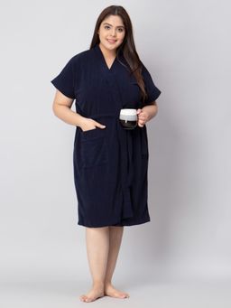 LacyLook - Women Micro Terry Cotton Bathrobe - Navy Blue