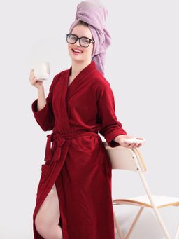 LacyLook - Women Micro Terry Cotton Bathrobe - Maroon
