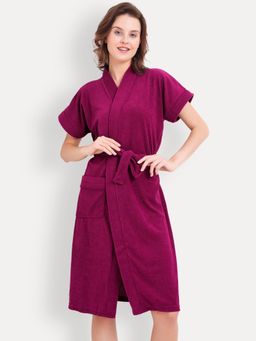LacyLook - Women Micro Terry Cotton Bathrobe - Wine