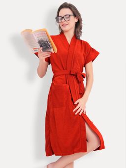 LacyLook - Women Micro Terry Cotton Bathrobe - Rust