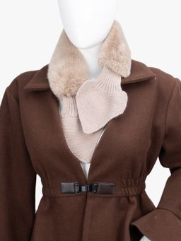 Kazo - Luxury Wide Scarf With Soft Fur - Beige