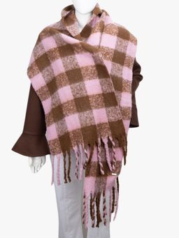 Kazo - Combo Checked Woolen Scarf - Pink