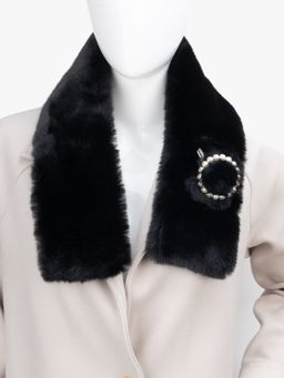 Kazo - Luxury Wide Scarf With Soft Fur - Black