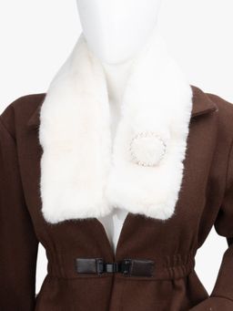 Kazo - Luxury Wide Scarf With Soft Fur - White