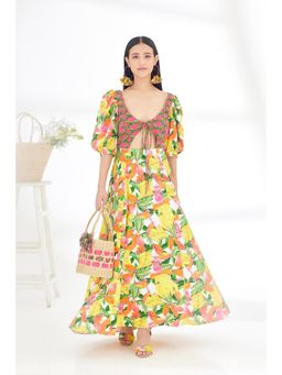 Nikasha - Multi-Color Hand Painted Banana Fruit Print Cut Out Dress